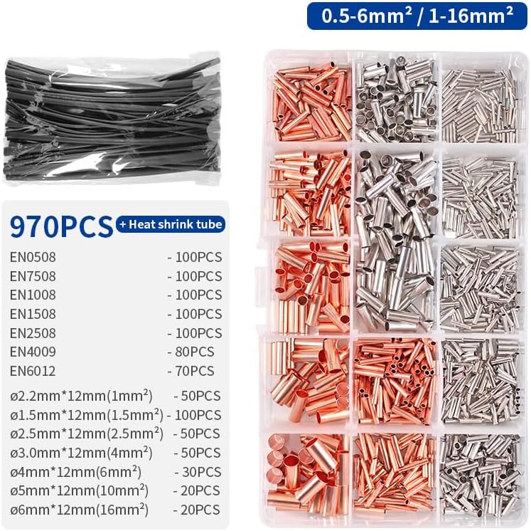 Wire Crimping Tools PZ0.5-16 And 970PCS Terminals 48PCS Heat Shrink Tube GT Copper Wire Connector Electrical Crimping Tool Cable End Sleeves Special Tube Tubular Terminal Clamp