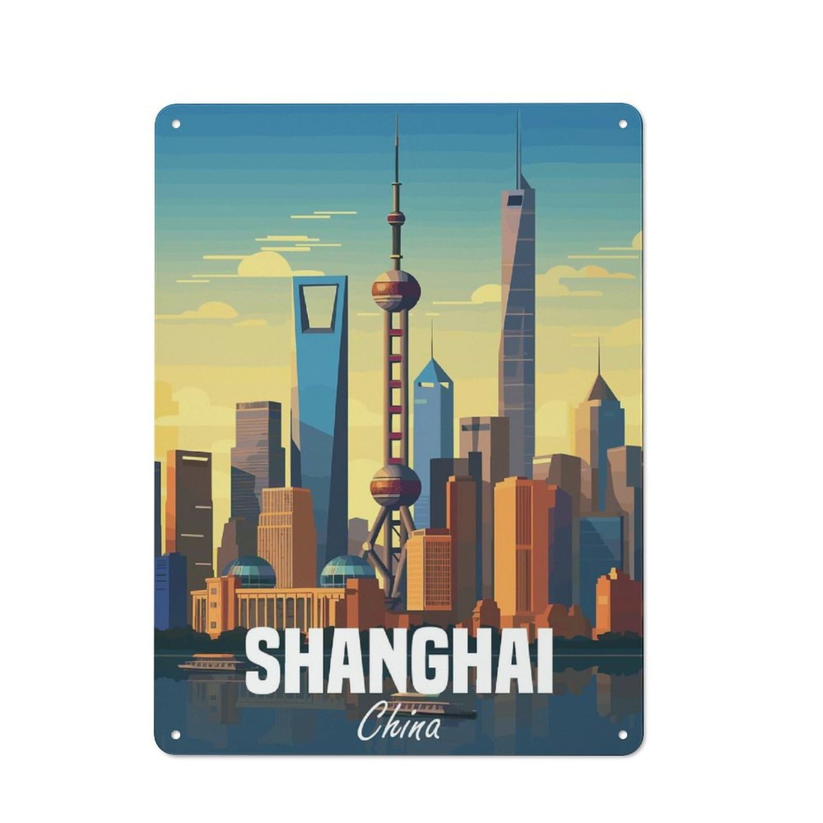 Junmoney Shanghai China Rustic Metal Sign With Design 40X30cm, Farmhouse Farmhouse Wall Decor For Dining Room, Cafe, Entryway Or Family Room