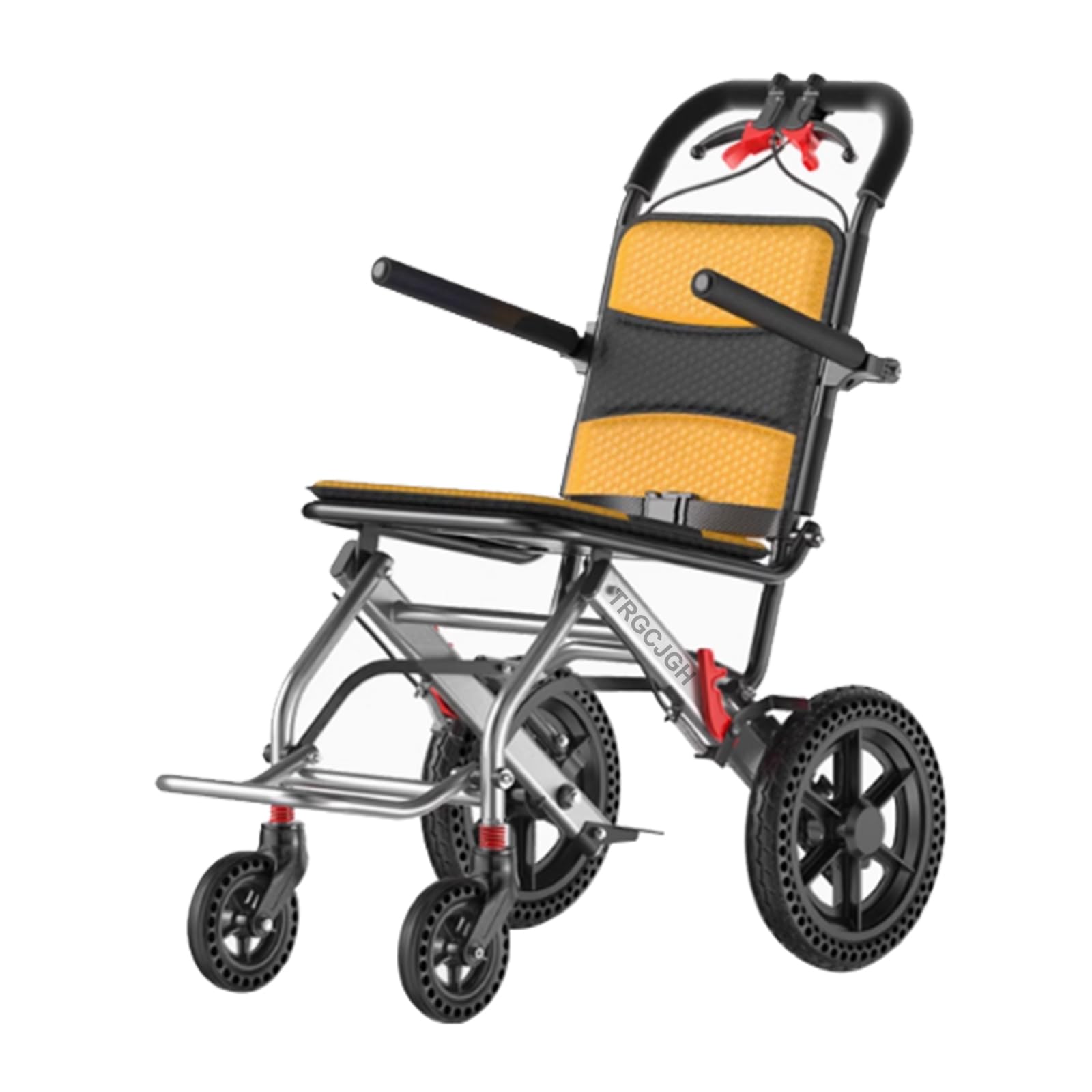 Silla de ruedas de aluminio para viajes, Silla de viaje plegable portátil, Asiento 45 cm, para transporte, traslado, Ligera(12“ wheels,Orange)