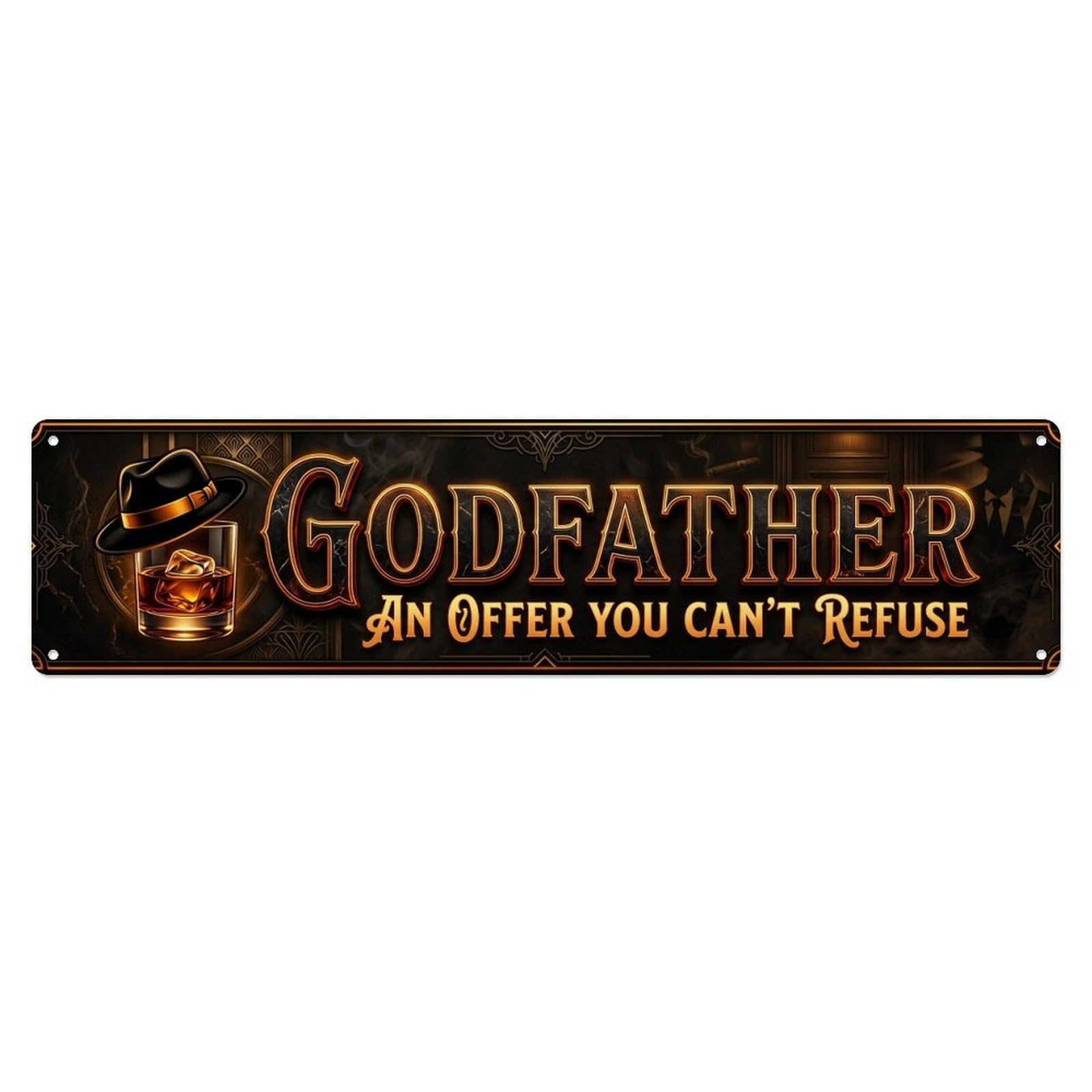 Godfather Powerful Lounge Beverage Metal Tin Sign Plaque Wall Decor for Cafe, Club Bar, Office, Home Garden Metal Poster 4x16Inch
