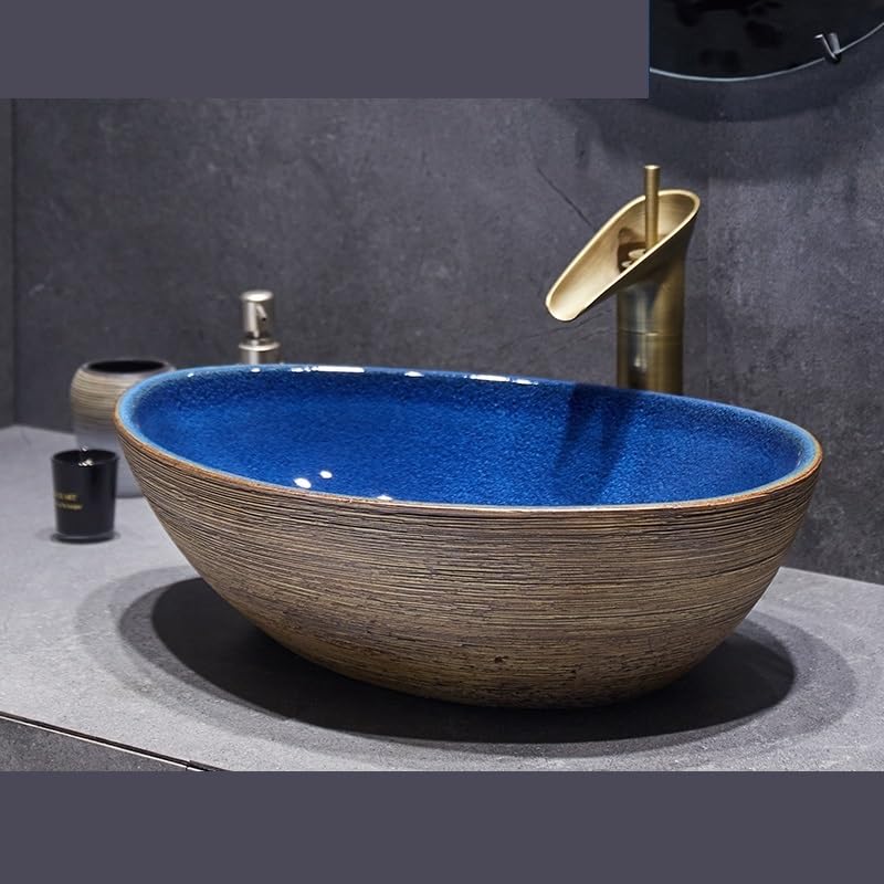 Umywalka Łazienkowa Nablatowa, Ceramiczna Umywalka Łazienkowa, Porcelanowa Umywalka Nablatowa Z Kranem I Odpływem, Umywalka Nablatowa Nablatowa