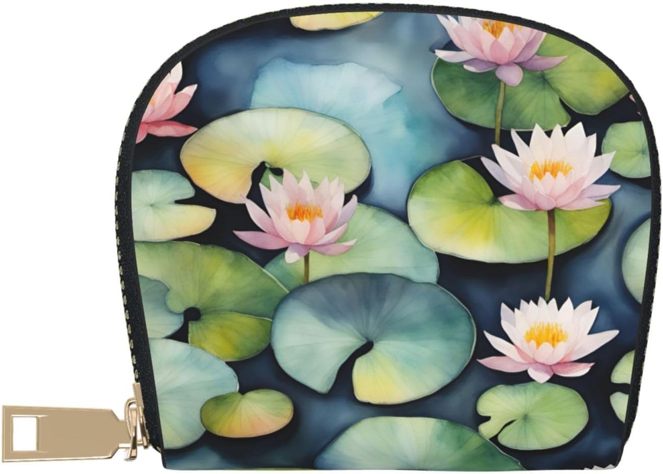 Black Lily Pads print Wallet Credit Cards Holder Business Card Case for Men Women Compact Size for Adults