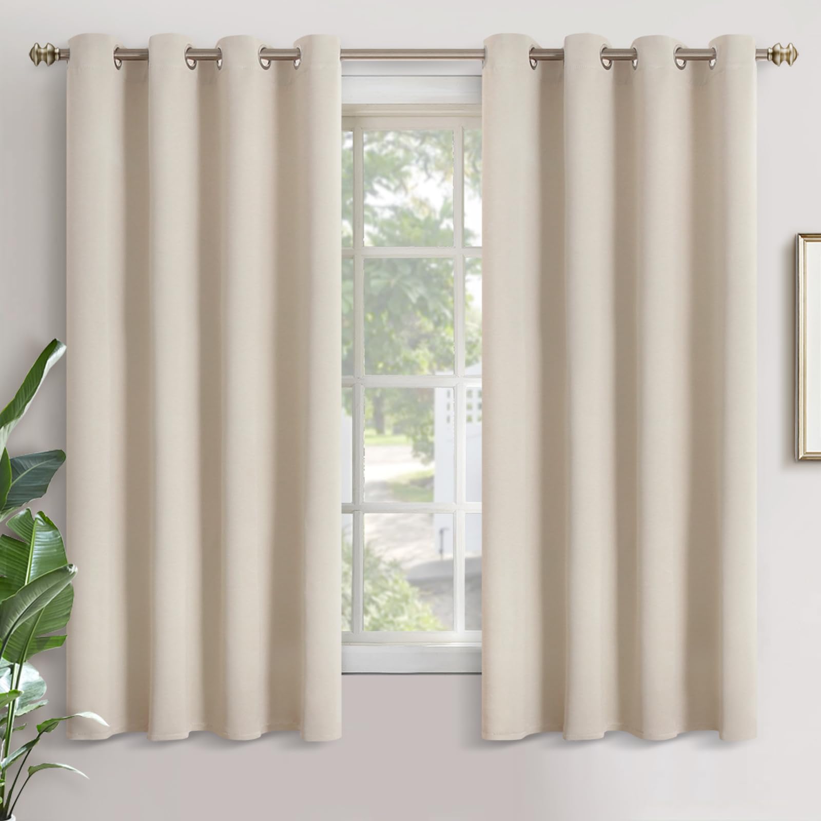 YoungsTex Champagne Blackout Curtains for Bedroom 63 Inches Length - Room Darkening Drapes with Grommet Thermal Insulated Privacy for Living Room Windows, 2 Panels, 52 x 63 Inch