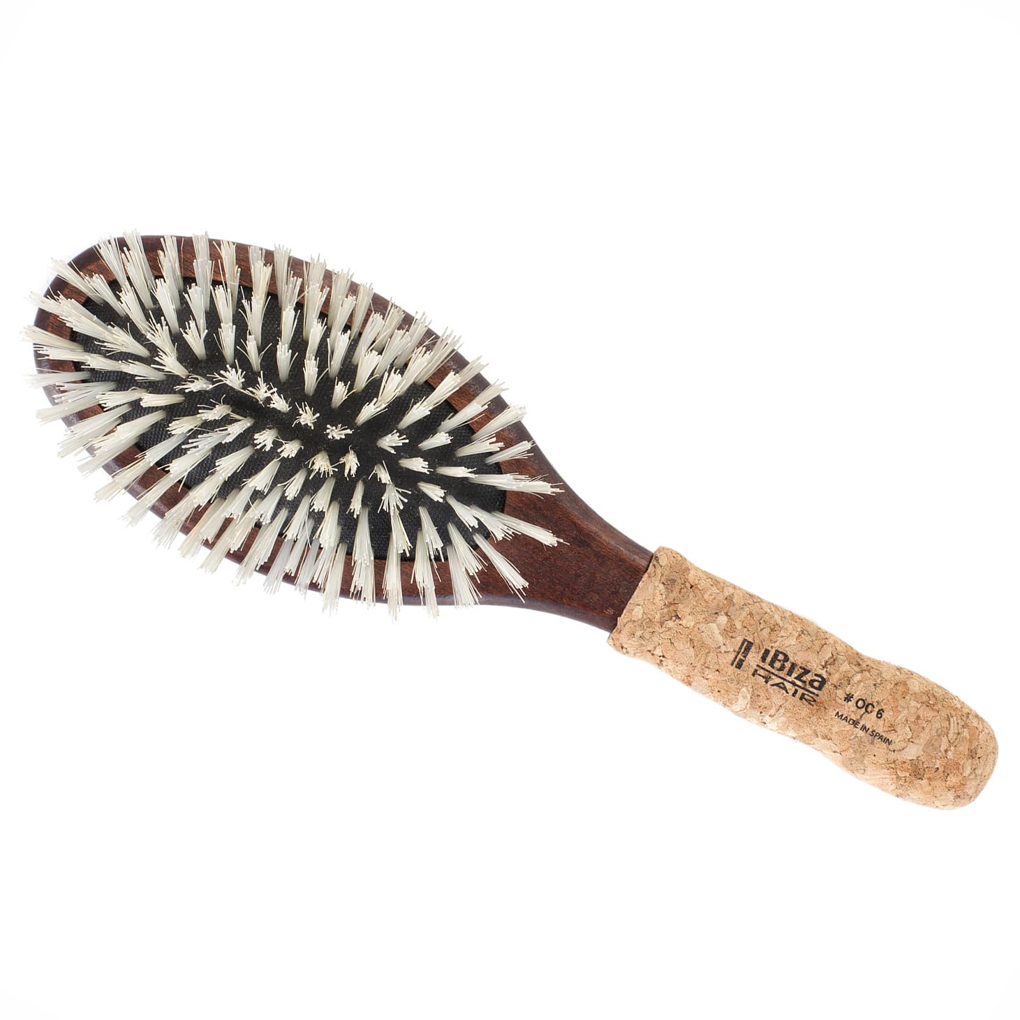 Ibiza HairOval Boar Flat Brush (OC Series) | Reinforced Boar & Nylon Bristles with Cork Handle | Creates Shiny Looks | Ideal for Short to Long Styles | Use Before or After Blowouts | Heat Resistant