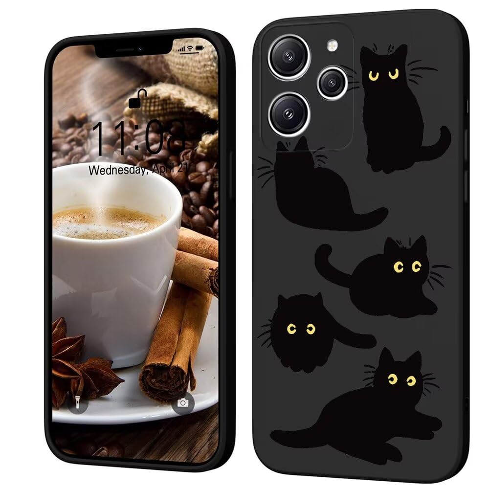 PAIX Creativo Cartone Animato Custodia Morbida in Silicone Compatibile con Xiaomi Redmi 12 4G Cover, [Pattern Gatto] Anti Fall Protettivo Case,Nero