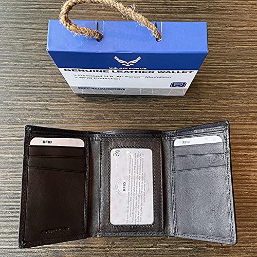 Officially Licensed US Air Force Medallion Trifold Genuine Leather Classic Wallet, Men’s birthday gift, Handmade Wallet in Brown & Black (Black)2