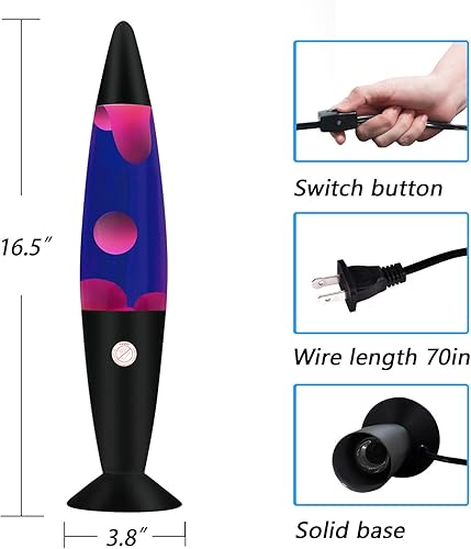 Miniatura 6 de Vanful Lámpara de magma de 16 pulgadas con cera blanca líquida morada, base negra, lámpara de movimiento líquido calmante para decoración del hogar,