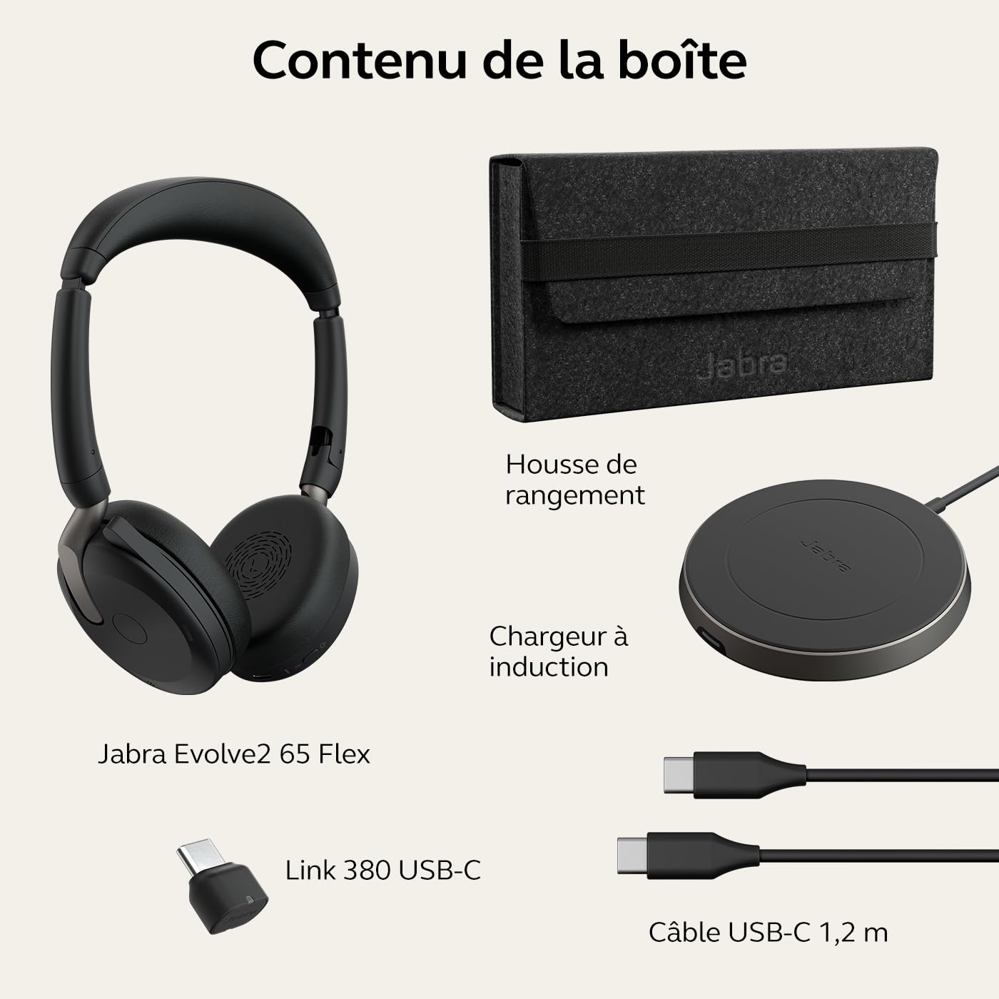 Jabra Evolve2 65 Flex - Casque stéréo avec Bluetooth, Socle de Recharge sans Fil, Technologie antibruit ClearVoice et ANC Hybride - Compatible avec Toutes Les principales Plateformes (UC) - Noir
