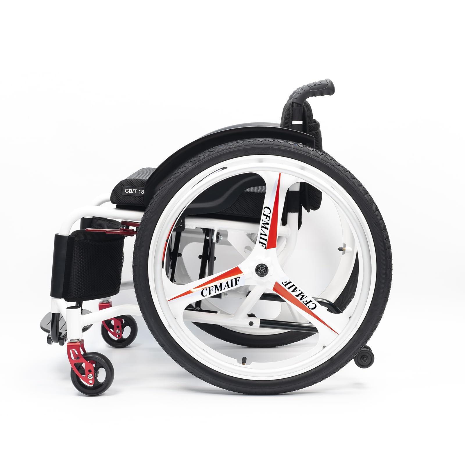 Cfmaif White Self-Propelled Wheelchairs, Folding Transport Wheelchairs, Lightweight Sports Wheelchair With Handbrakes & Anti-Tip Wheels(40Cm/15.7In Seat,)