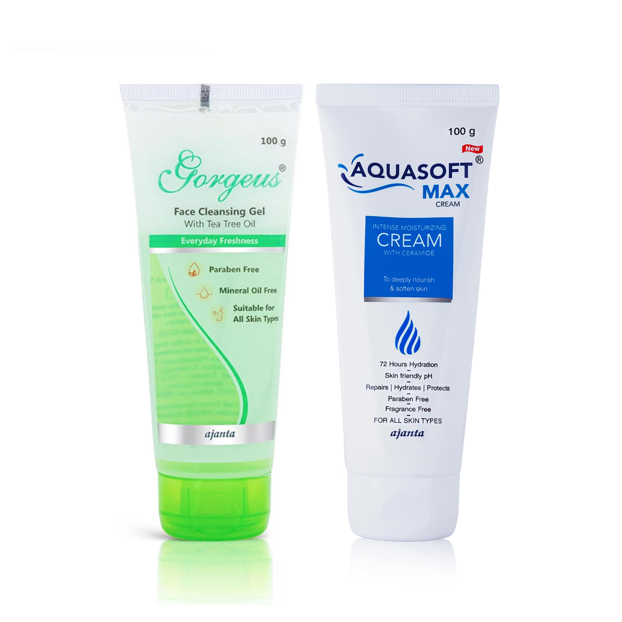 Gorgeus Face Cleansing Gel with Tea Tree Oil Soap Free 100g + Aquasoft Max Intensive Moisturizing Cream 100g Acne Control Clarifying Cleanser & Deep Hydration Skin Barrier Restoration Combo Pack Kit-image-3