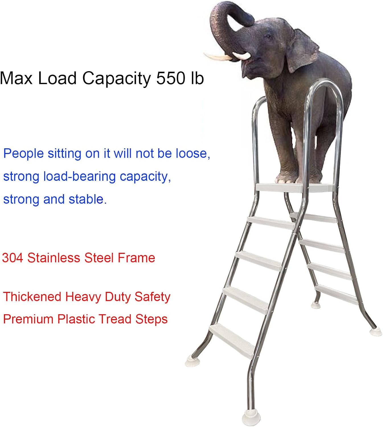 Above Ground Pool Ladder Metal Frame Swimming Entry, 4 Step Exit Stainless Steel Double - Sided Access for 52" High Wall Pools, 550 Pound