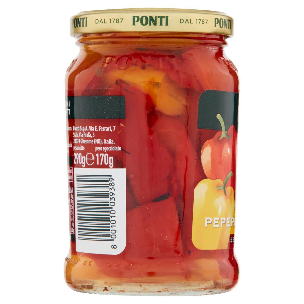 6x Ponti Peperoni Grigliati Zero Olio,Ohne Öl,Gegrillte Paprika,Fettfrei,Glas 290g + Italian Gourmet Polpa di Pomodoro 400g Dose