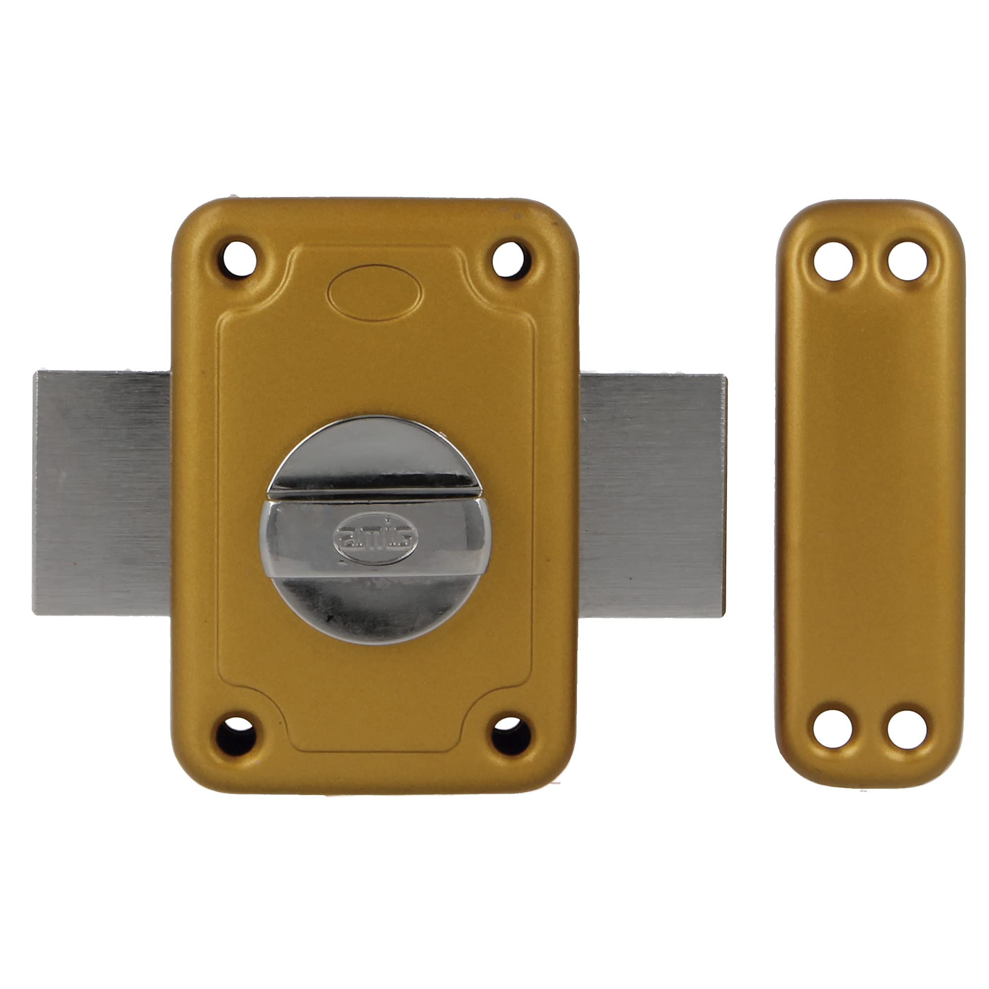 Amig - Overlap Lock with Locking Lever and Inner Cuff for Wooden Doors Mod. 80, Gold, 96 x 66 mm