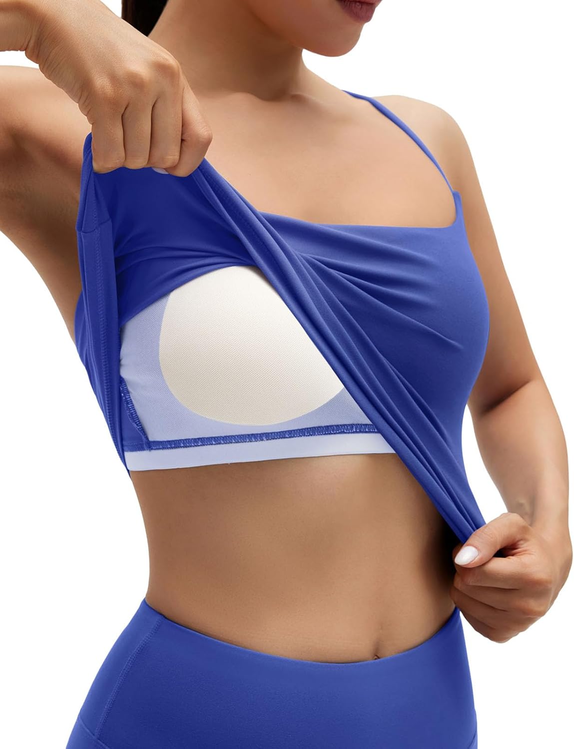 SUUKSESS Women 2 Pieces Workout Sets Padded Adjustable Straps Camis High Waist Biker Shorts - Image 5