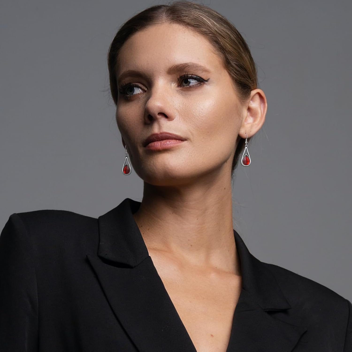 Ruby Gemstone Drop Dangle Earrings Red Teardrop Earrings with Silver Hook Crystal Earrings Birthstone Earrings for Women Trendy - Image 5