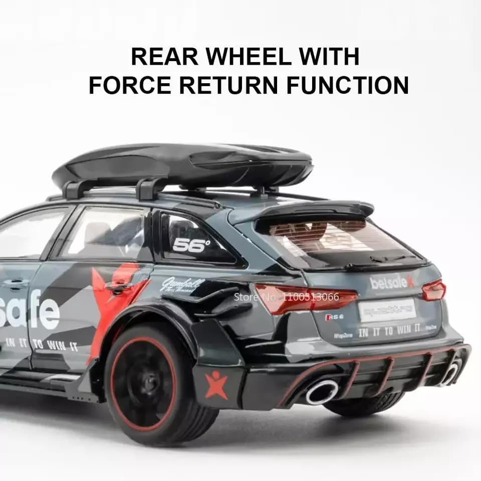 Image of Audi RS6 DTM Modified 1:24 Diecast Scale Model, Pull Back Toy Car for Kids, Openable Doors, Light & Music Features, Toy Vehicle for Boys and Girls (Grey)