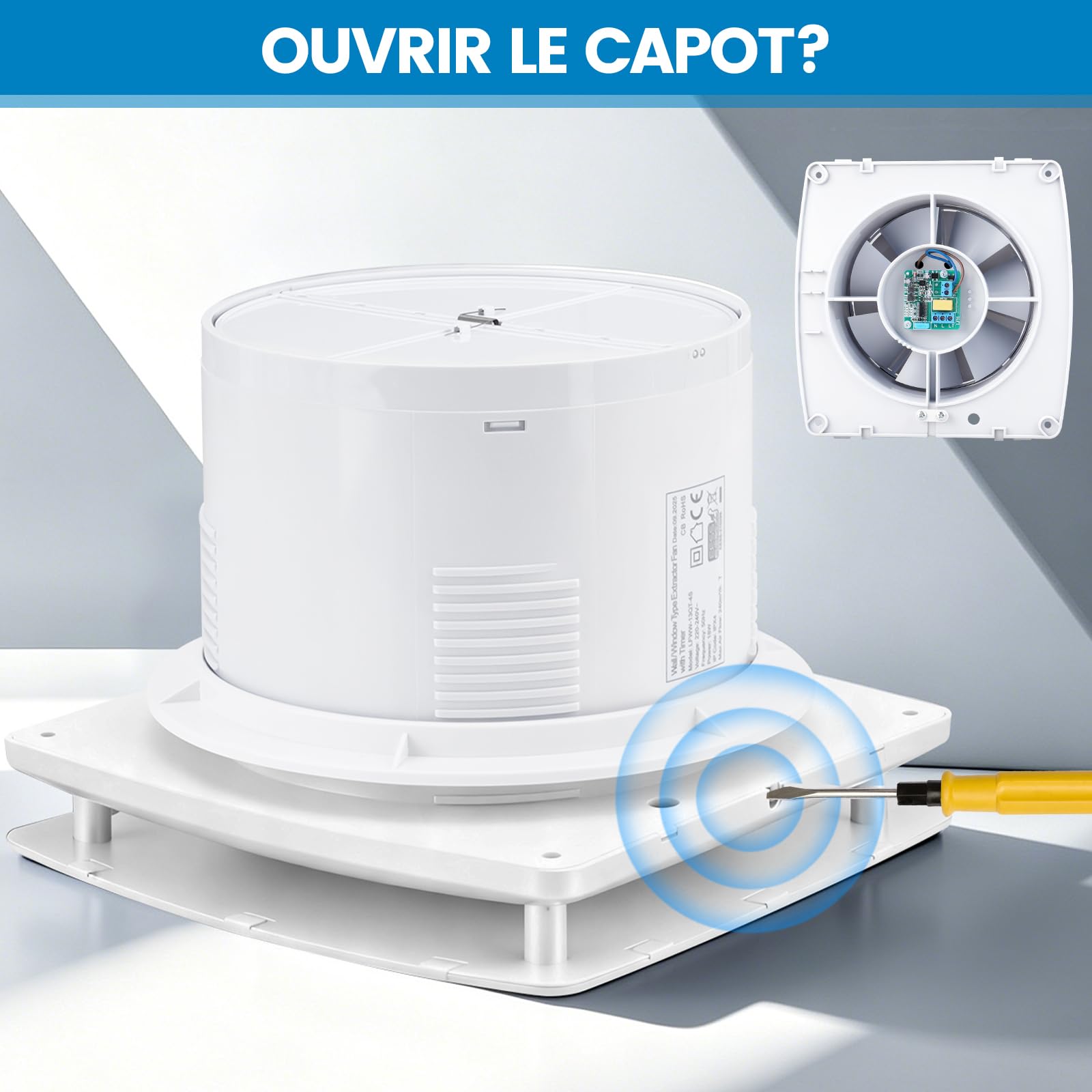 XIIW 100mm Extracteur d'Air VMC Salle de Bain Hygroréglable et Minuterie | 12W 95m³/h 34dB IPX4, Clapet Anti-Retour, Silencieux Ventilateur Salle de Bain, Cave WC et Cuisine, Mural& Plafond, Blanc