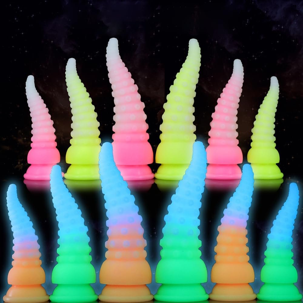 Colorful Octopus Luminous Butt Plug Anal Dildo Adult Sex Toy: Silicone Anal Dilator Female G Spot Dildo with Suction Cup (L)