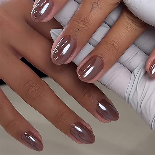 Chrome Press on Nails Short Oval MABKJLF Fake Nails False