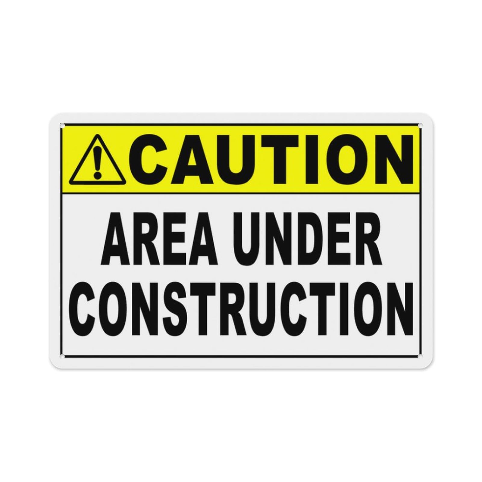 peiyeety Caution Area Under Construction Sign Aluminum Tin Warning Signs for Home Outdoor Garden 8X12 Inches