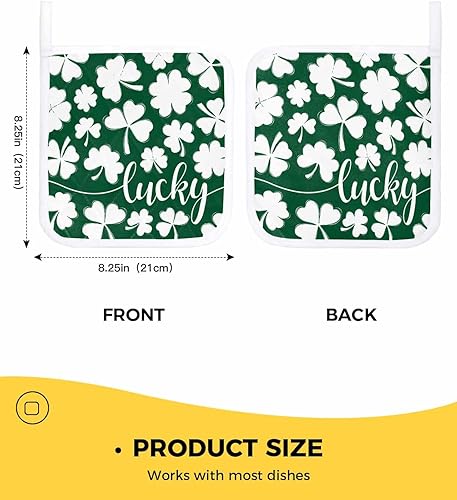 Miniatura 3 de 5 Packs Green and White Pot Holders Sets for Kitchen,Oven Pan Plate Bowl Pads Heat Proof Mat with Hanging Loop,Terry Cloth Potholders Soft Grip for