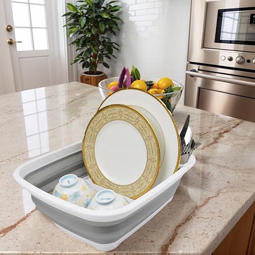 Miniatura 5 de SAMMART Escurridor de platos de plástico plegable de 8 litros (2.11 galones), juego de escurridor plegable, organizador de vajilla portátil, para