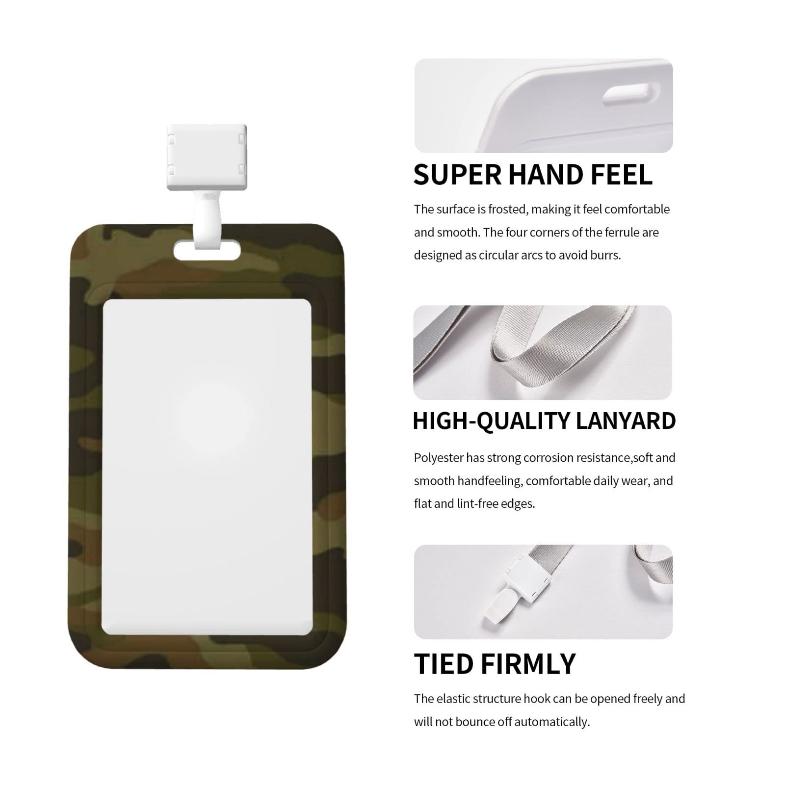 Porte-Badge Avec Lanière Camouflage - Étui Transparent Étanche 5.1x7.6cm - Pour Carte D'Identité, Badge Professionnel - Étudiant, Infirmière, Bureau