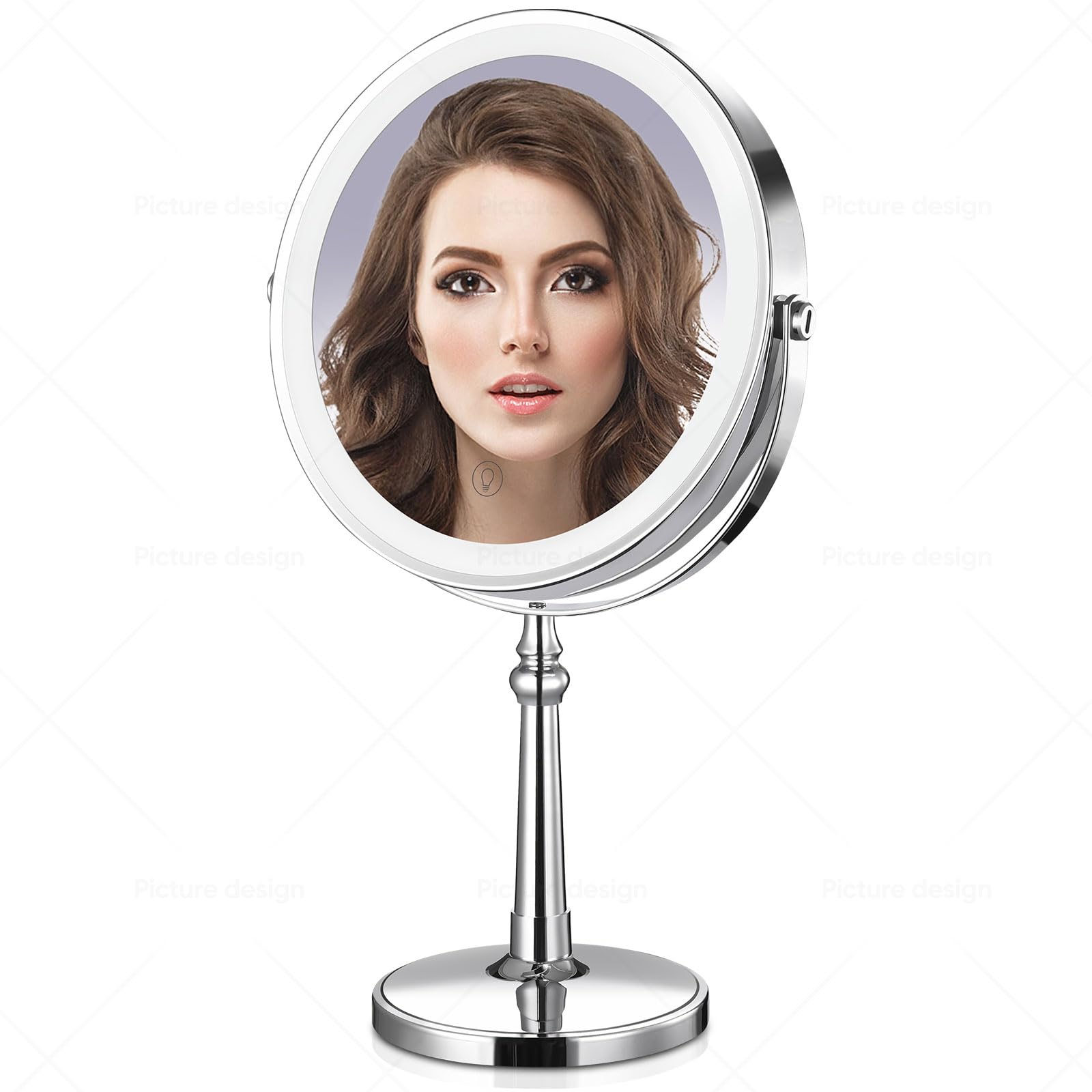 9" Large Lighted Makeup Mirror, 1X/10X Magnifying Mirror with 3 Color Dimmable Lighting, 360°Rotation Touch Screen Vanity Mirror with Lights, Brightness Adjustable Light up Mirror