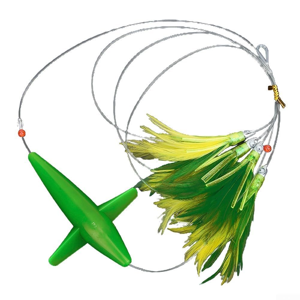 Esca da Pesca, Esca Professionale Per La Pesca Del Tonno, Piume Colorate Rigs Ganci con Gancio in Acciaio Gonna da Traina con Piume per la Pesca in Mare (Verde Scuro)