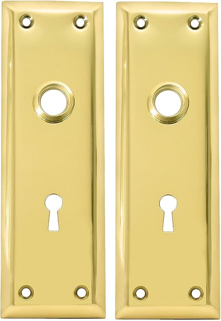 Pair of Brass Plated New York Style Back Plates with Keyhole