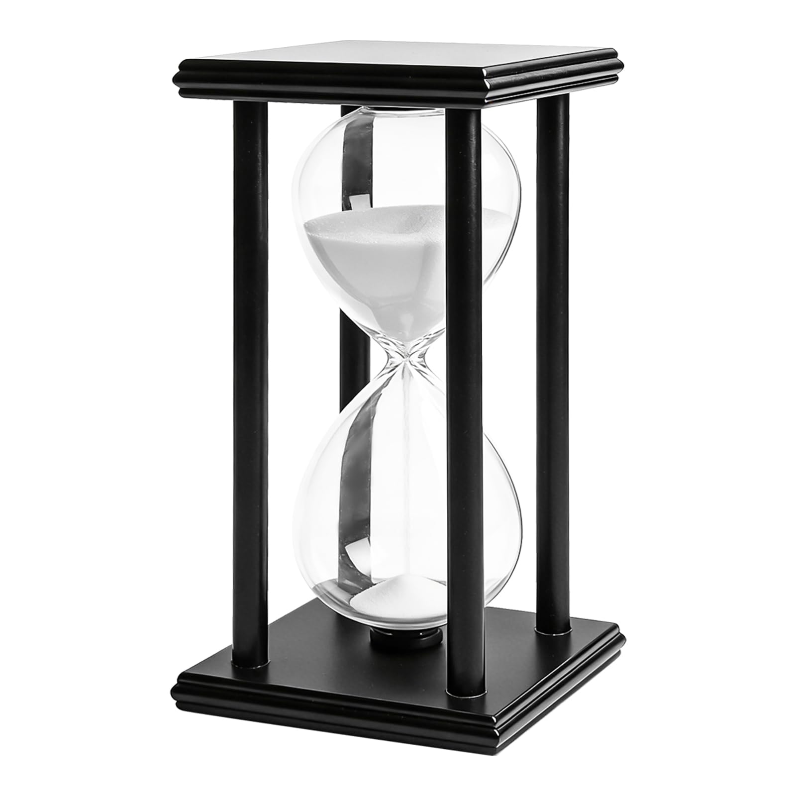 Clessidra 60 minuti: telaio in legno nero bianco sabbia clessidra timer, timer Hourglass sandglass 1 ora clessidra per ufficio soggiorno studio cucina decorazione 20 x 10 cm