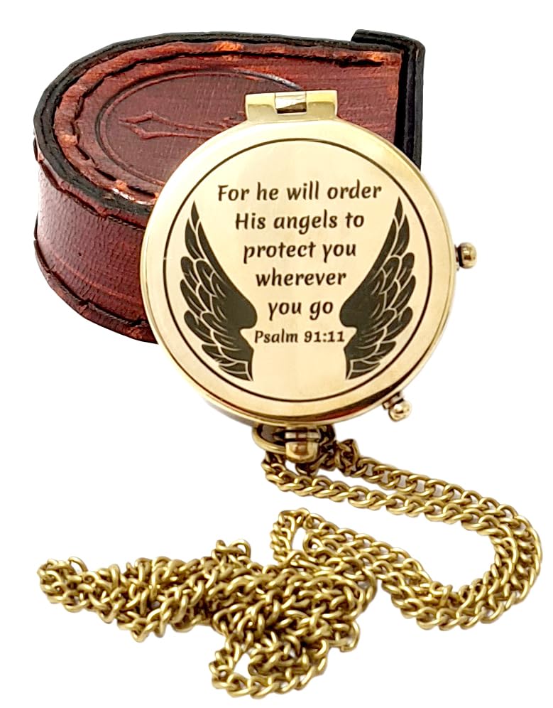 The New Antique Store - Brass Compass Engraved with Religious Scripture Verse - Ideal Gift for Son, Grandson, Daughter - Perfect for Baptism,