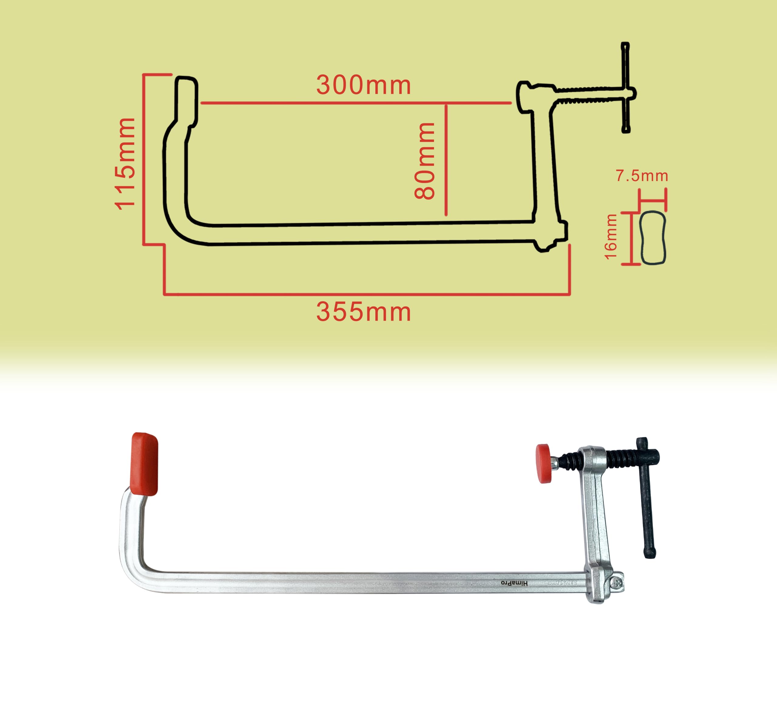 HimaPro Lot de 4 Serre-joints en F en Acier Forgé – Longueur 300 mm – Capacité de Serrage 270 kg – Profondeur de Gorge 80 mm – Pour Soudure, Travail du Bois et du Métal