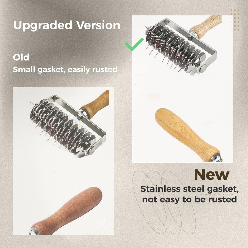 Kitchen Crust Lattice Roller Cutter: Nonstick Pie Roller with Ergonomic Wooden Handle
