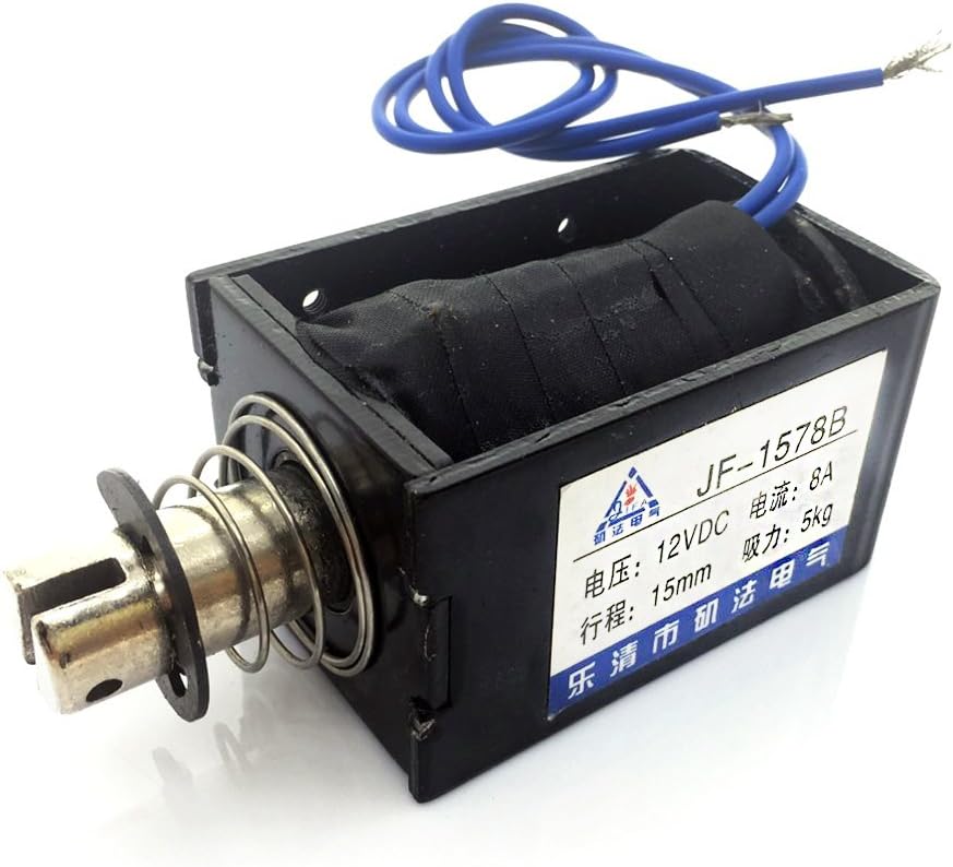YXQ JF-1578B DC 12V 8A Holding Force Open Frame Push Pull Type Solenoid Electromagnet 15mm Stroke 5Kg