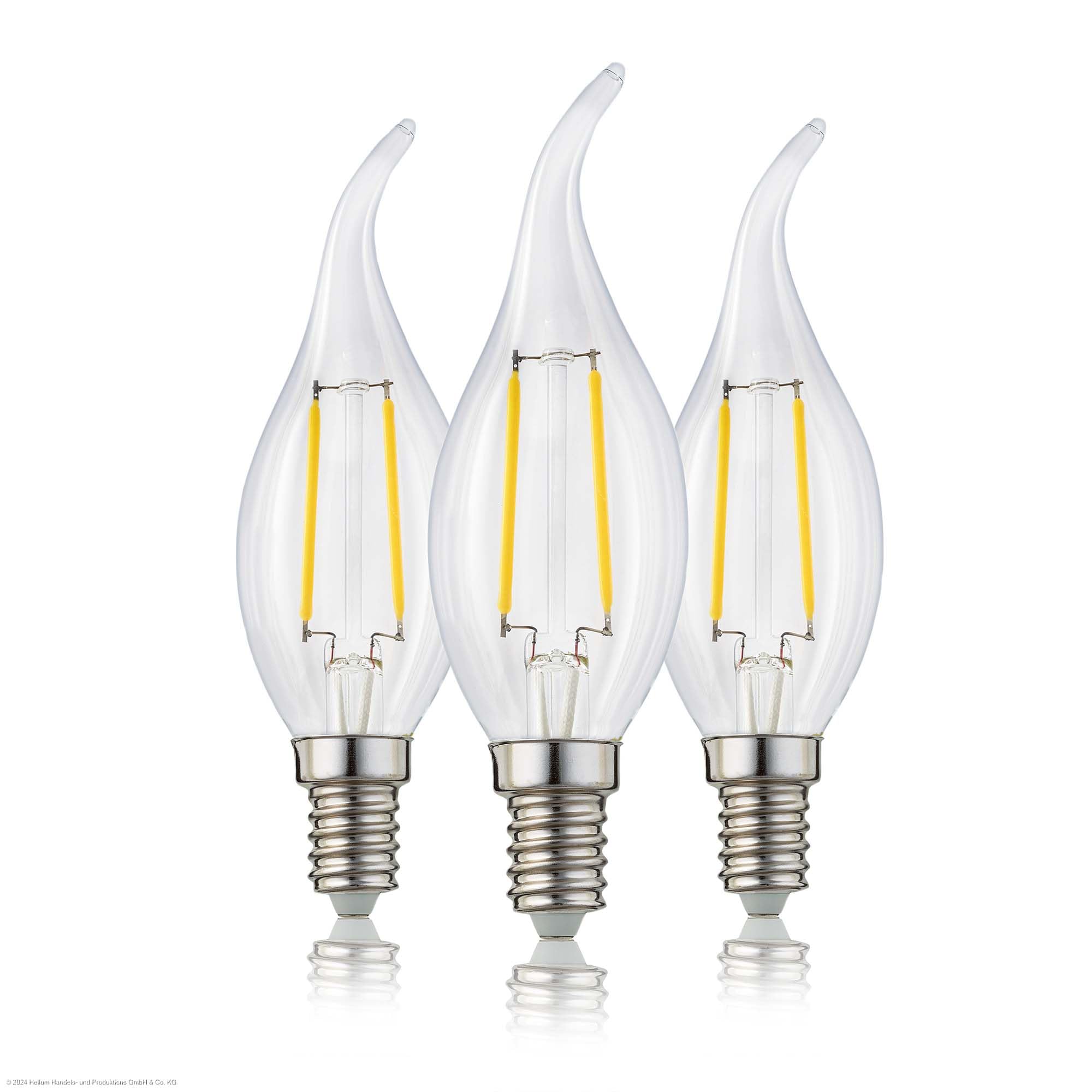 hellum LED Glühbirne E14 3er Set, kerzenform, Kerzen-Windstoß Glühbirne E14 LED Glühlampe warmweiß, 250 Lumen, Leuchtmittel 2,5W, entspricht 25-Watt Kerzenbirnen, 2700 Kelvin klar 207309