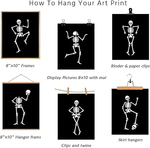 Miniatura 5 de VIYYIEA Decoración gótica para el hogar, esqueleto bailarín, impresiones artísticas de pared de 8 x 10 pulgadas, decoración estética de Halloween,
