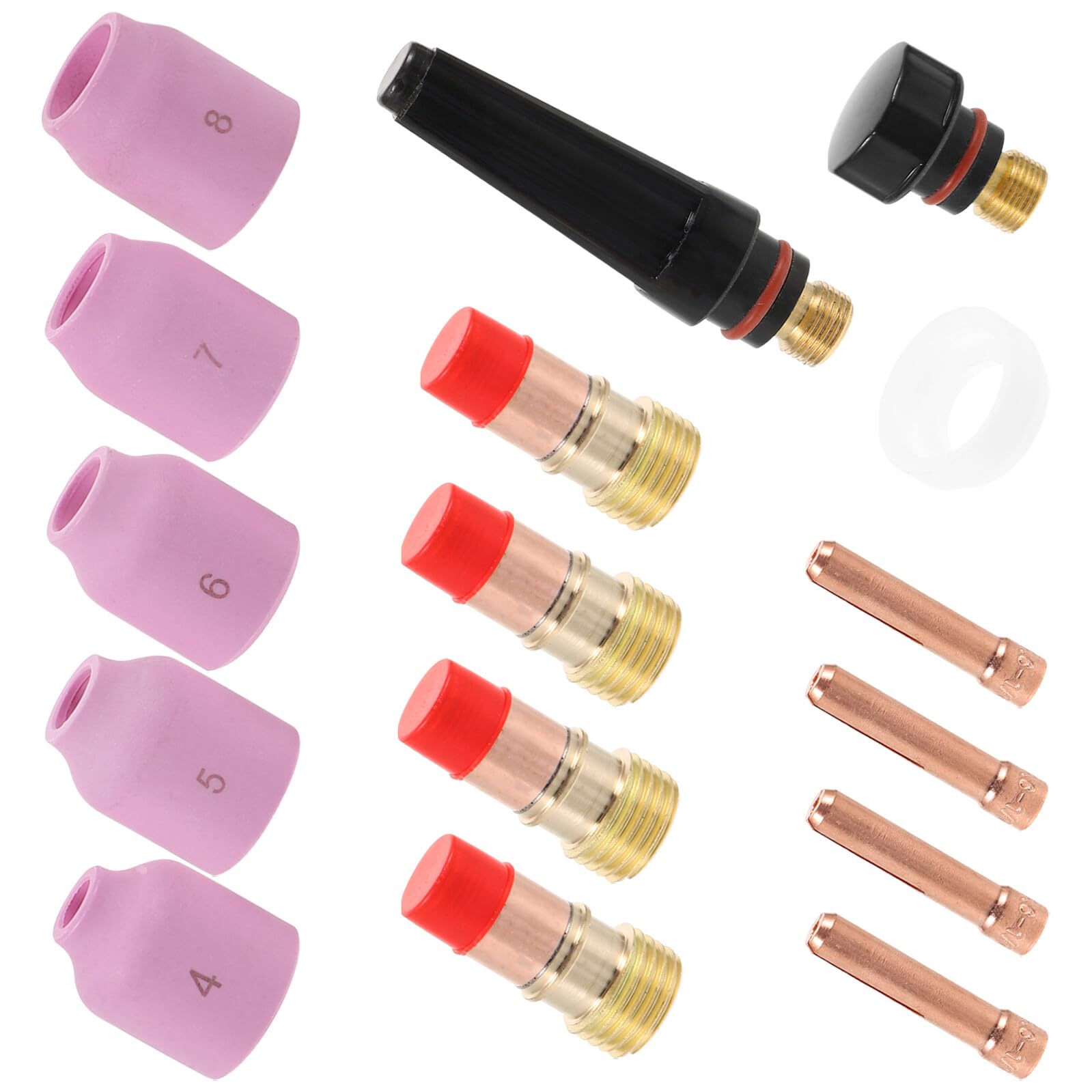 4 Juegos Kit de Consumibles para Antorcha de Soldadura Gas Tig con Boquillas Cerámicas y Copas Resistentes para Aluminio y Acero Inoxidable
