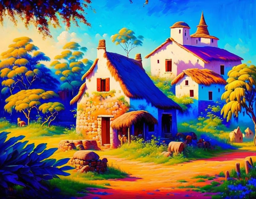 Poster sur toile 58x90cm village rustique pour salon chaleureux SERENDIPITP