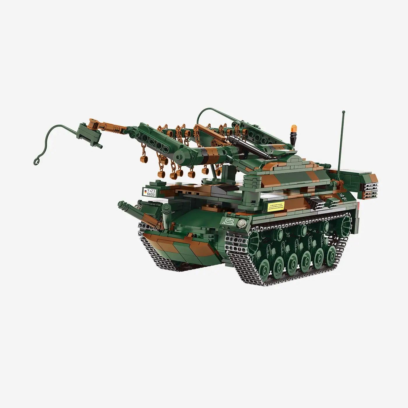 BlueBrixx Pro 109787 – Minenräumpanzer Keiler Bundeswehr - 1311 Bauelemente | 318 x 209 x 154 mm, Tarnmuster in Grün und Braun, Kettenlaufwerk, Räumgerät mit Ketten, Antenne, Sammlermodell