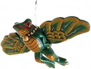 OMA Frog Statue Wooden Frog Mobile Flying Frog Wind Chime Spirit Catcher, Hand Painted - Premium Quality