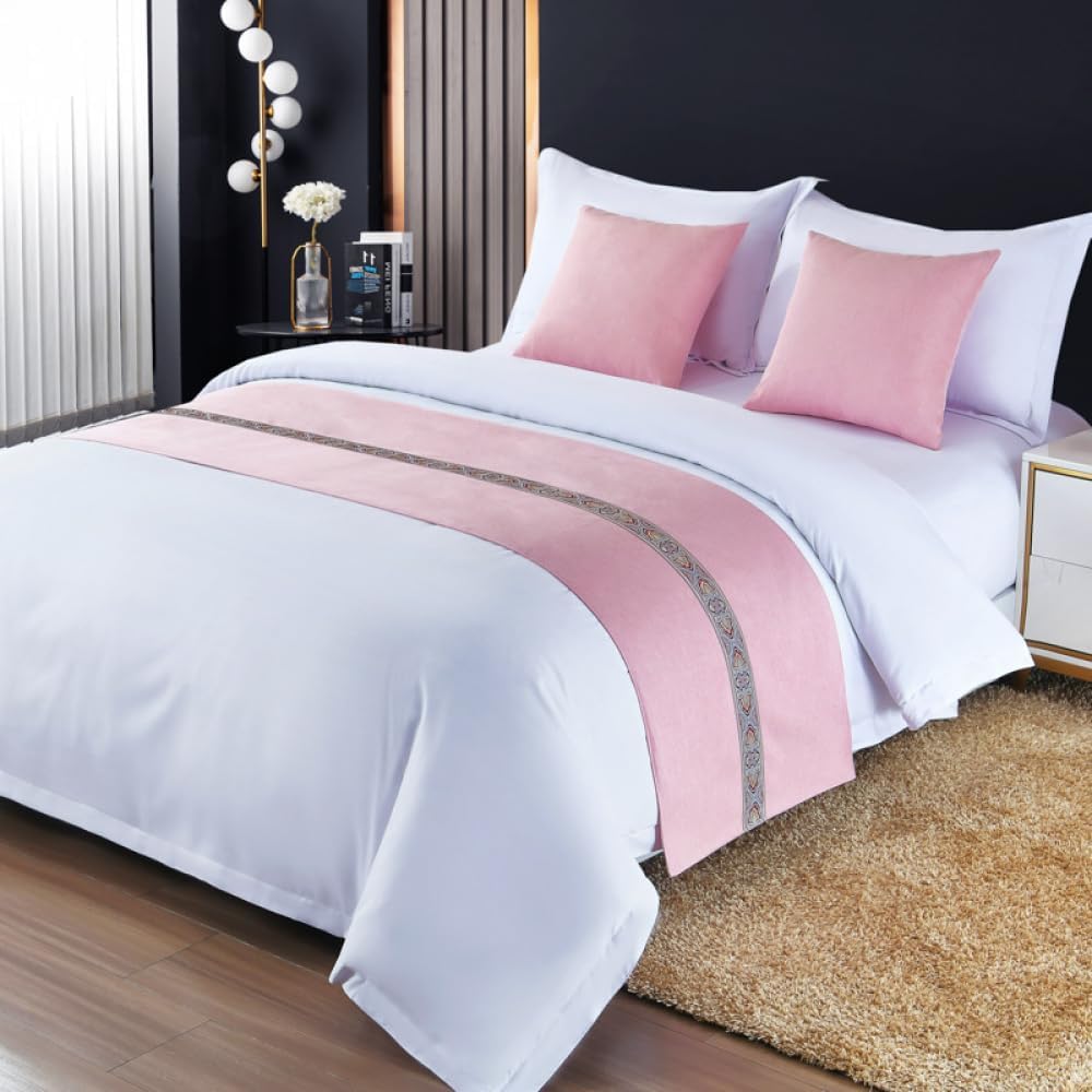 Hotel Betttuch Bettläufer Moderne Tagesdecke Knitterfreier Bettschutz In Unifarben Fußende Handtuch Für Twin Queen King Size-Pink||50X210cm for 1.5m Bed