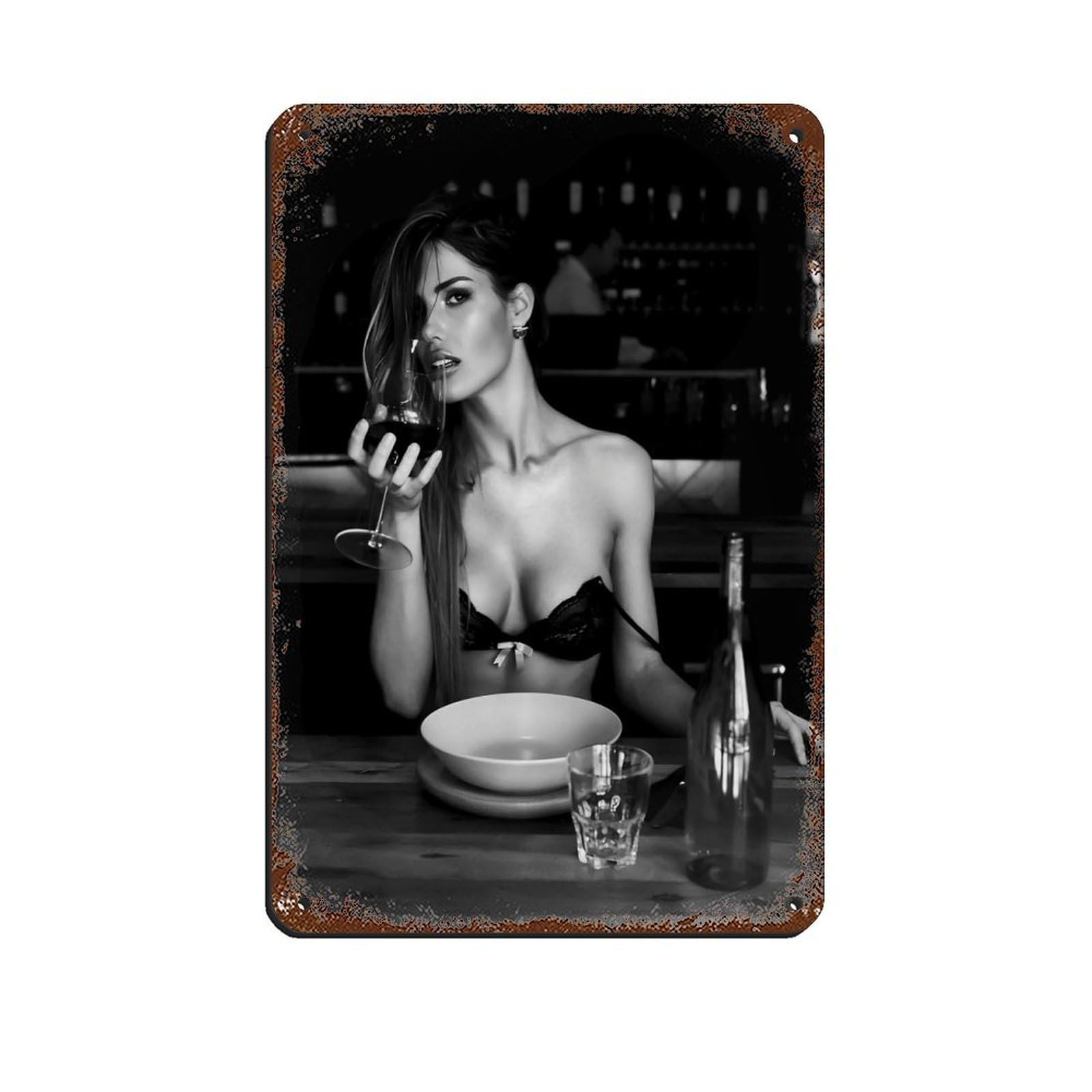 Woman Drinking Wine, SexyArt, Feminist Poster Retro Poster Metal Tin Sign Chic Art Retro Iron Painting Bar People Cave Cafe Family Garage Poster Wall Decoration 8x12inch(20x30cm)