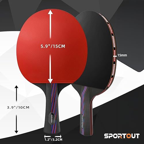 Miniatura 5 de Sportout Juegos de palas de ping pong, remo de tenis de mesa portátil con estuche de almacenamiento, raqueta de tenis de mesa premium para juegos de