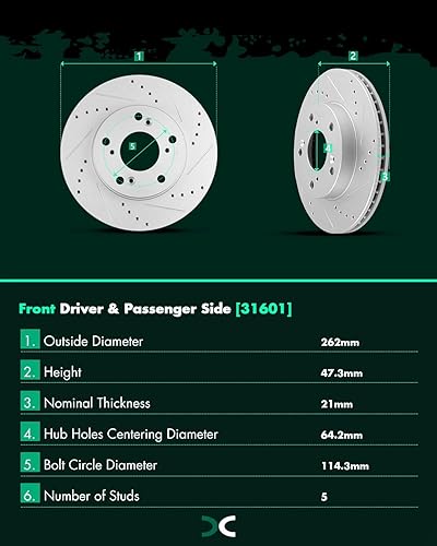 Miniatura 304 de Kits de frenos y rotores, rotores de freno SCITOO y 8 pastillas de cerámica para 08-12 para Chrysler Town & Country, 08-12 para Dodge Grand Caravan