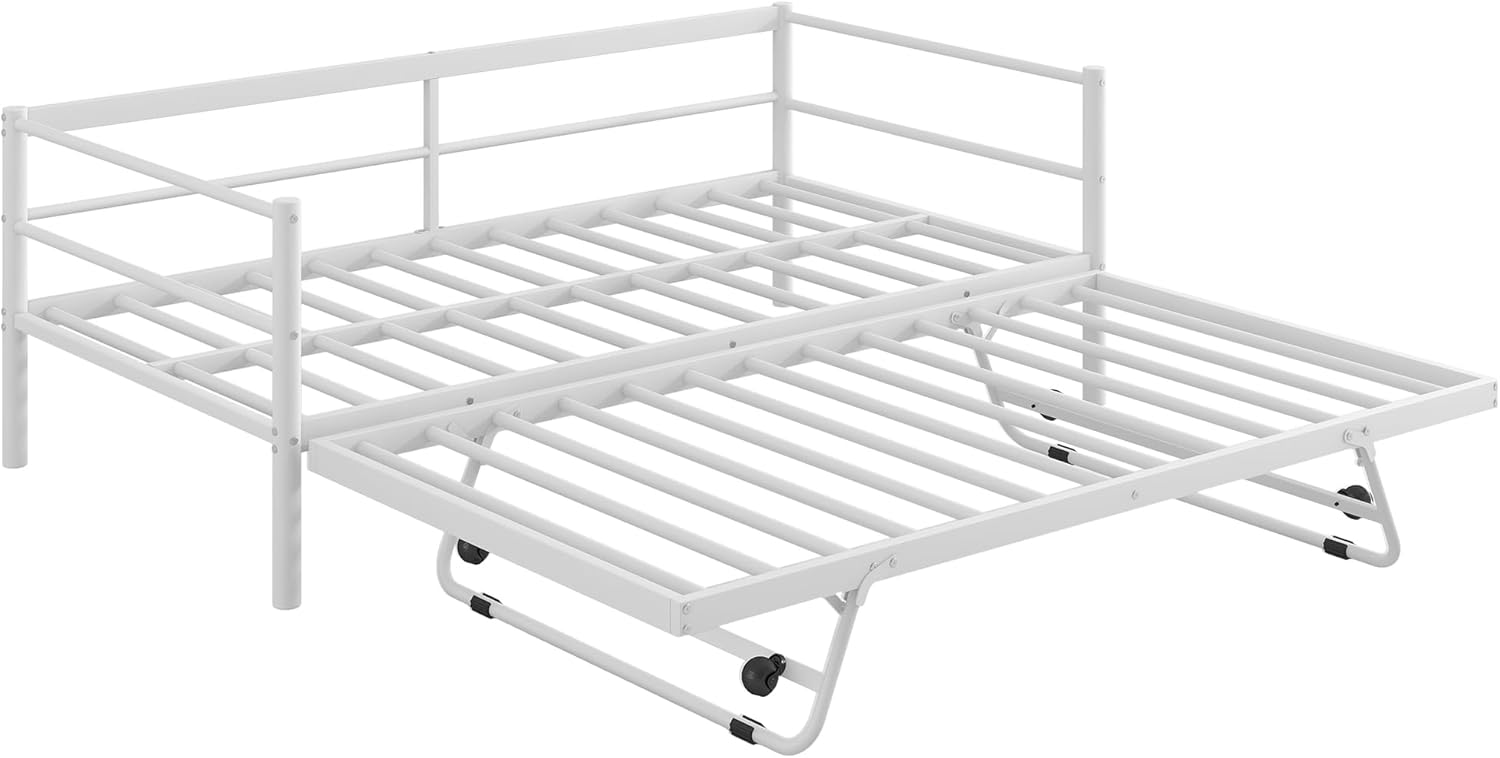 Industrial-Style Double Metal Sofa Bed with LED Lights & Adjustable Pop-Up Wheels - No Spring Mattress Needed (White)