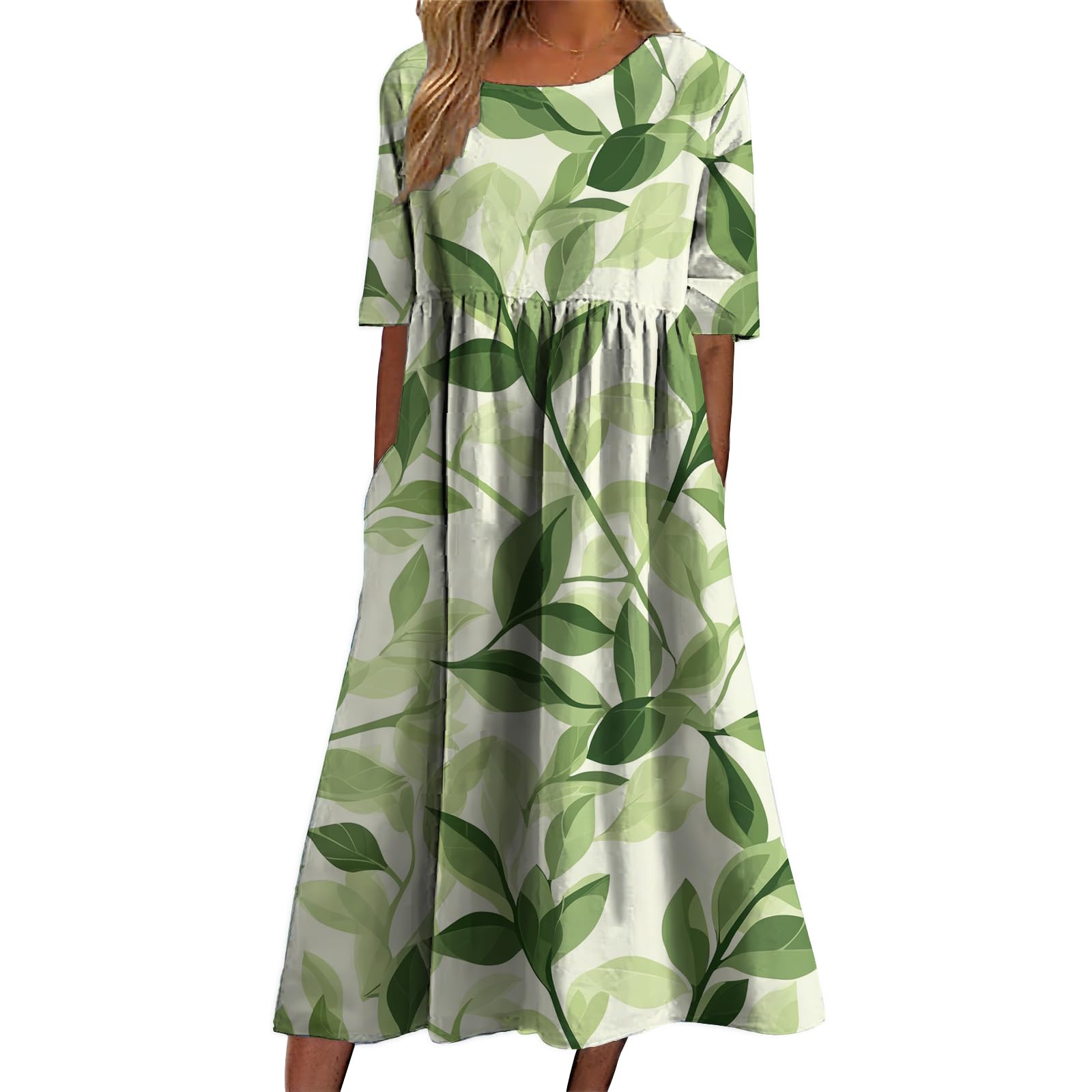 Floral Long Dress for Maternity Women Comfy Floral Printed Ankle Length Short Sleeve Summer Dresses with Pockets