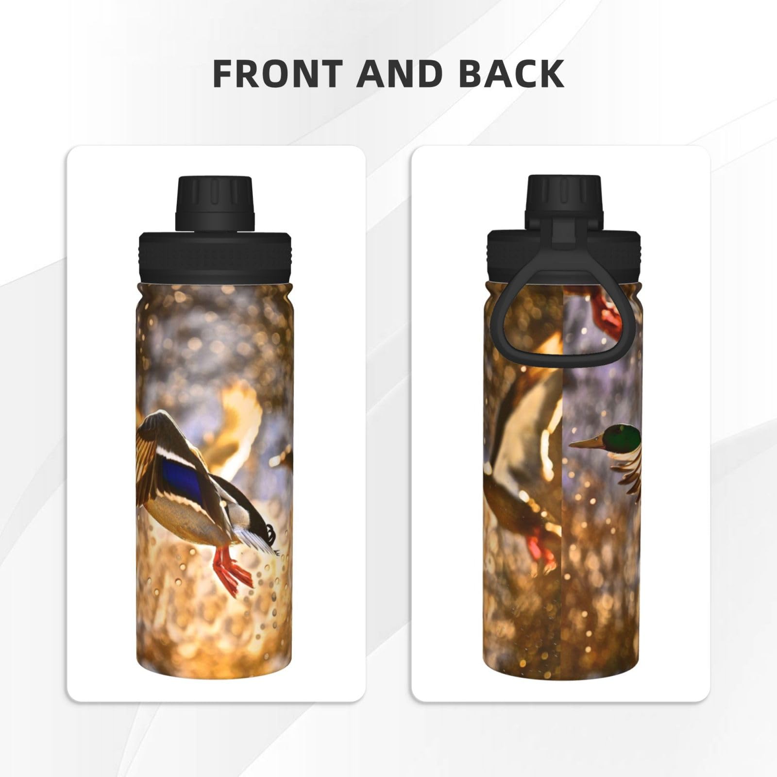 Mallard Trinkflasche mit Sonnenuntergang-Druck, Edelstahl, isoliert, 530 ml, Sport-Wasserflaschen für Damen und Herren