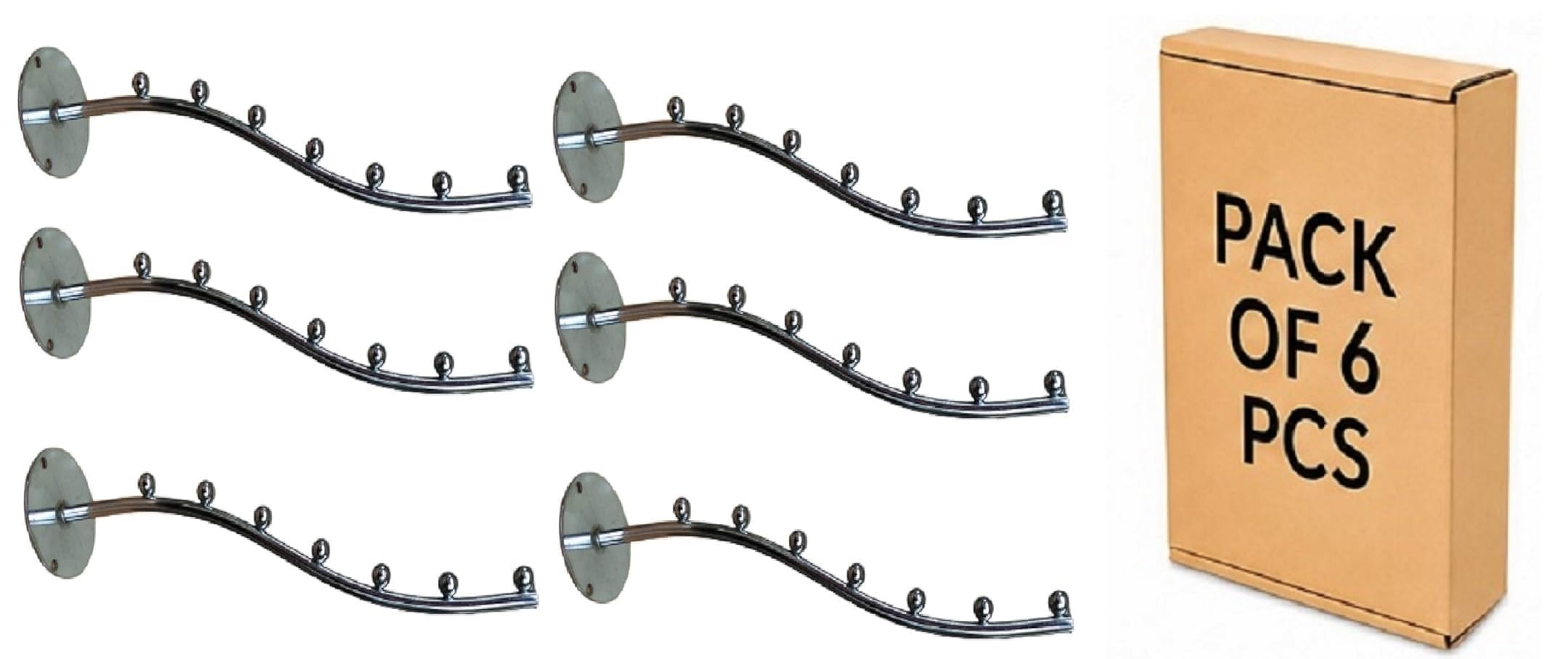 Q1 Beads Steel 7 Ball pin Hook Wall Hanger/Shop/Showroom Display Hook Rail bar for Clothes/Kitchen/Mobile Pack of 6 -Heavy Duty Wall Mount with Hardware Fittings-image-20