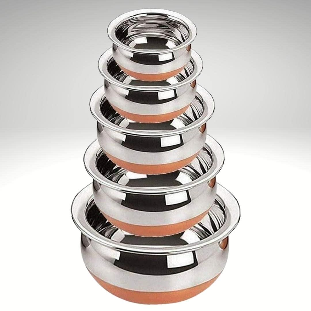 Yumun Copper Bottom Set of 5 Steel Stainless Steel Handi Set/Cookware Without Lid (Capacity : 0.5 LTR, 0.75 LTR, 1 LTR, 1.5 LTR, 2 LTR) Cookware Set (Copper Bottom Handi with Lid)